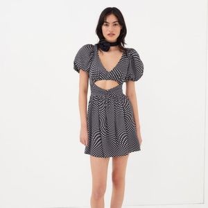 NWT For love and lemons Anya puff,sleeve polka-dot cut-out backless mini dress